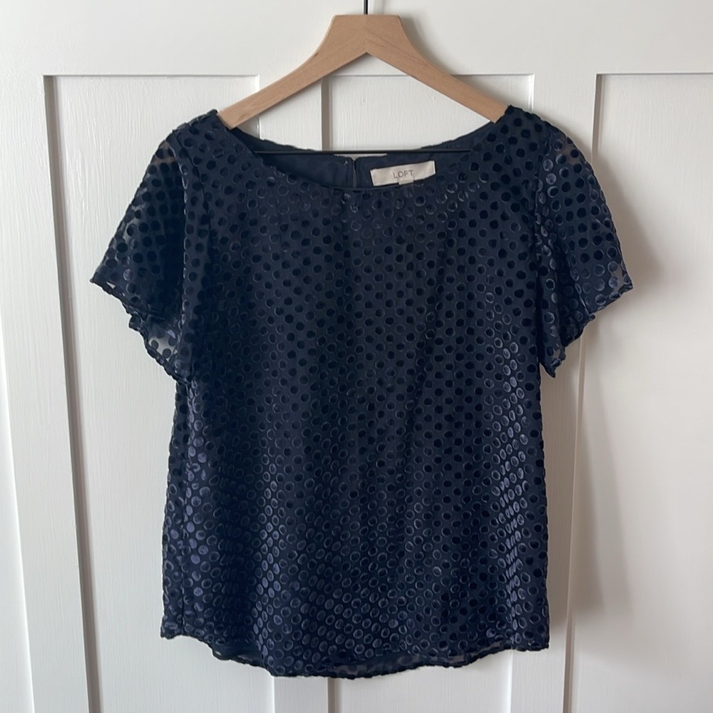 LOFT Navy Flutter Sleeve Blouse NWT